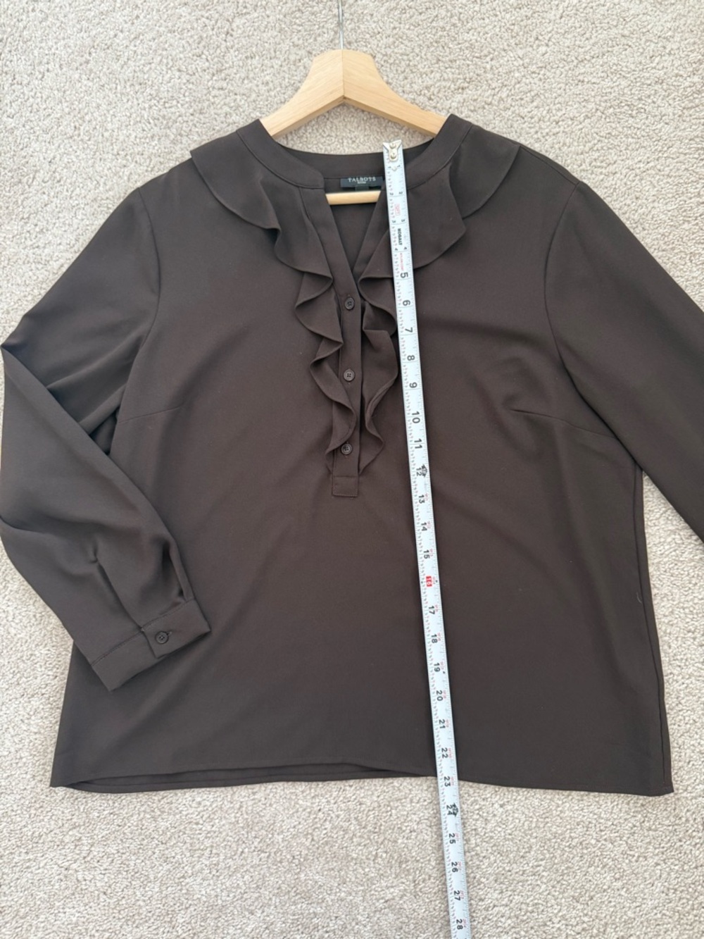 Talbots Brown Ruffle-Front Long-Sleeve Blouse